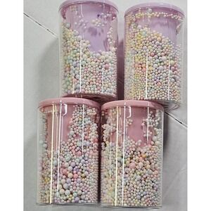 4pc Acrylic Pastel Pen Pencil Holder Set Small Foam Balls Pink &‎ Purple 4"